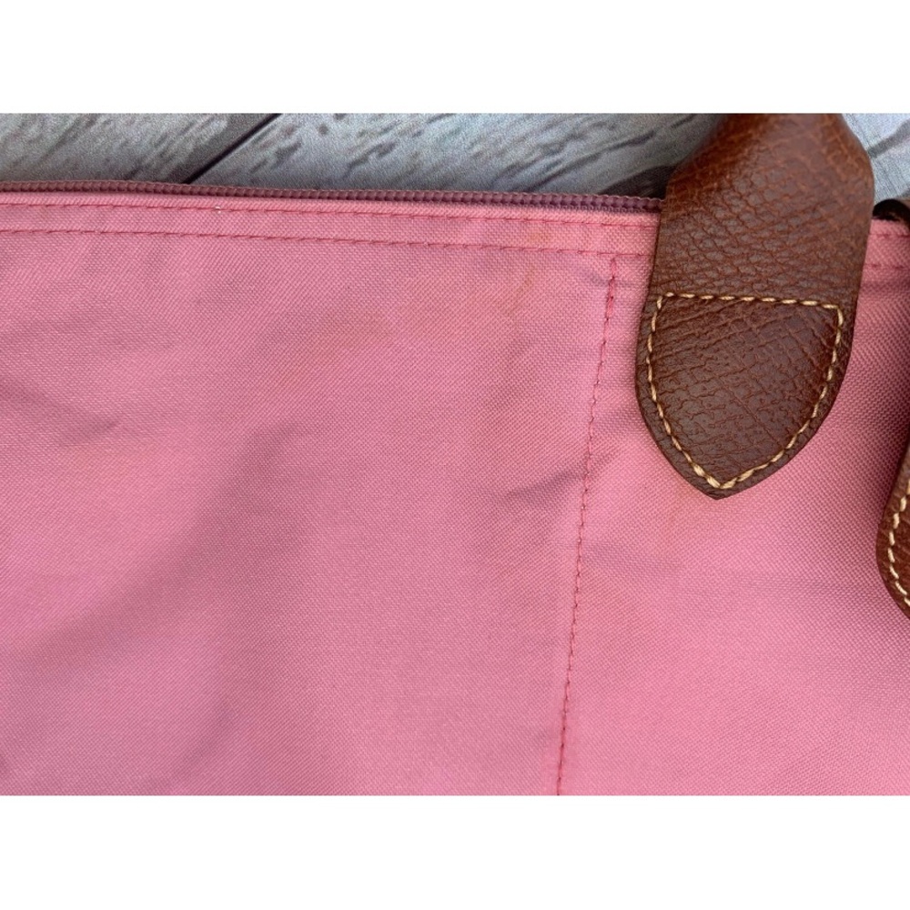Longchamp Pink Nylon Tote with Brown Leather Handles - Picture 7 of 12
